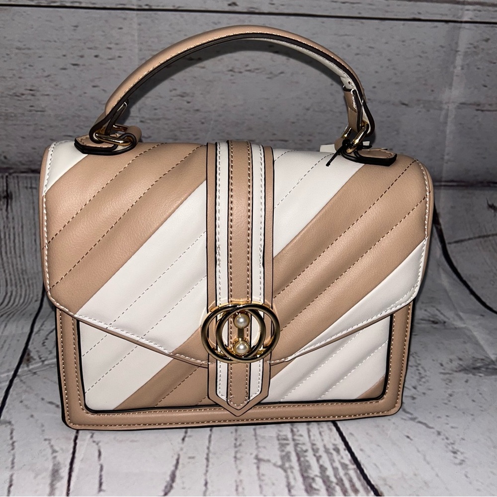 Aldo Beige and White Quilted Crossbody Bag
